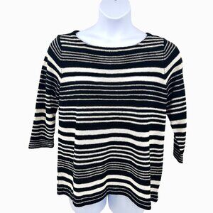 LRL LAUREN JEANS CO RALPH LAUREN B&W STRIPE LINEN COTTON SWEATER - 1X